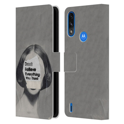 LouiJoverArt Black And White Think Leather Book Wallet Case Cover For Motorola Moto E7 Power / Moto E7i Power