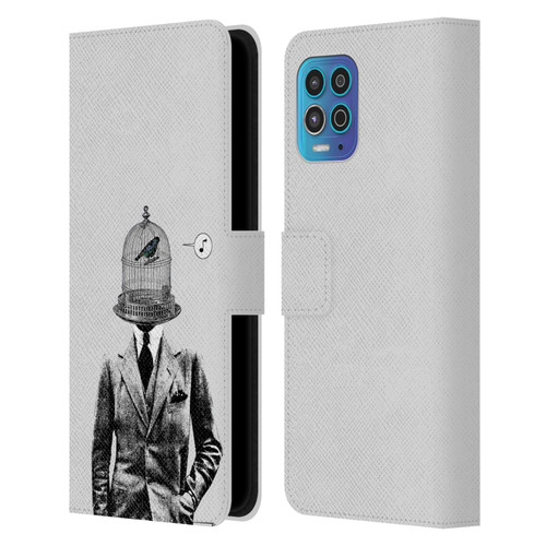 LouiJoverArt Black And White Plumage Leather Book Wallet Case Cover For Motorola Moto G100