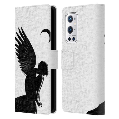 LouiJoverArt Black And White Angel Leather Book Wallet Case Cover For OnePlus 9 Pro