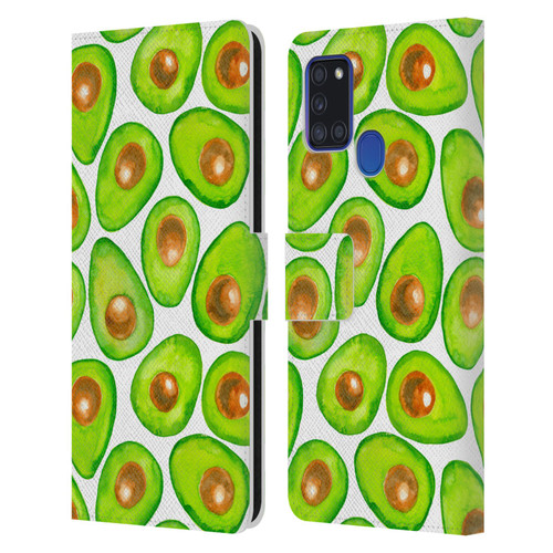 Katerina Kirilova Fruits & Foliage Patterns Avocado Leather Book Wallet Case Cover For Samsung Galaxy A21s (2020)