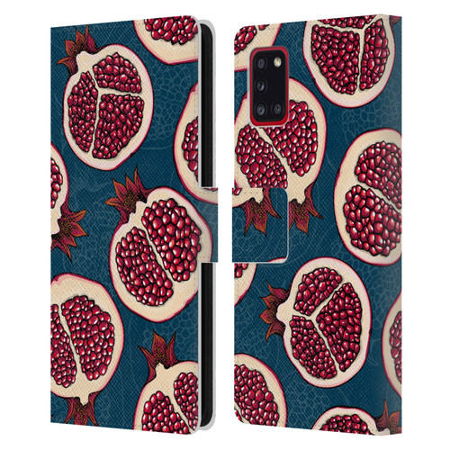 Katerina Kirilova Fruits & Foliage Patterns Pomegranate Slices Leather Book Wallet Case Cover For Samsung Galaxy A31 (2020)