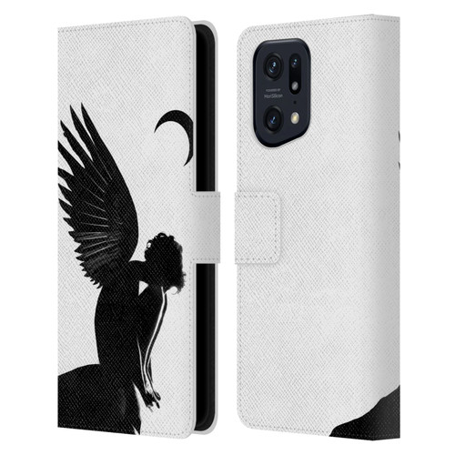 LouiJoverArt Black And White Angel Leather Book Wallet Case Cover For OPPO Find X5 Pro