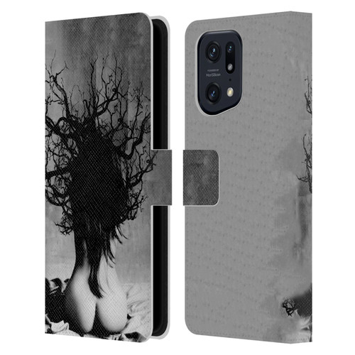 LouiJoverArt Black And White She Oak Leather Book Wallet Case Cover For OPPO Find X5 Pro