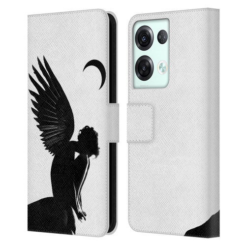 LouiJoverArt Black And White Angel Leather Book Wallet Case Cover For OPPO Reno8 Pro