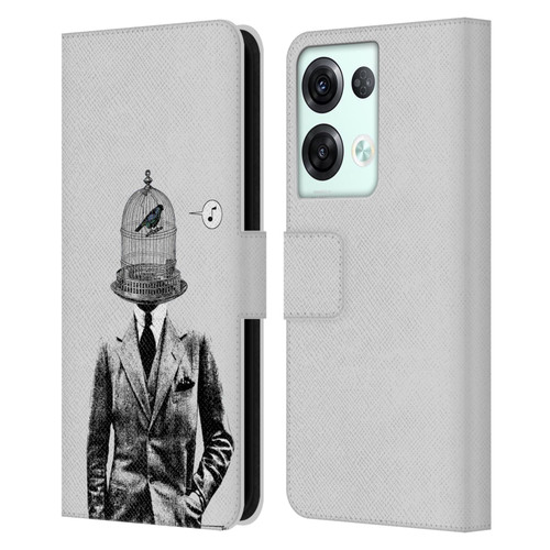 LouiJoverArt Black And White Plumage Leather Book Wallet Case Cover For OPPO Reno8 Pro