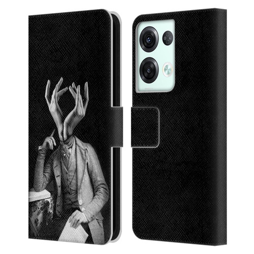 LouiJoverArt Black And White Sensitive Man Leather Book Wallet Case Cover For OPPO Reno8 Pro