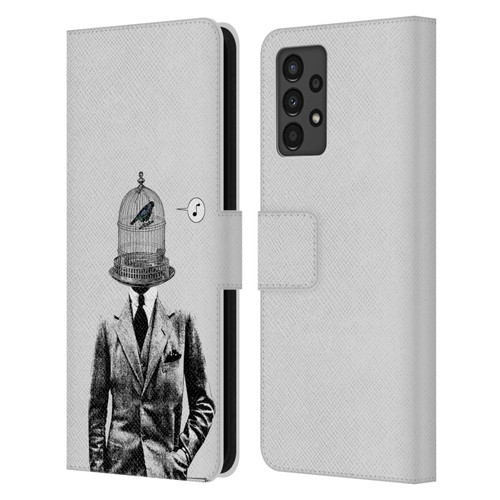 LouiJoverArt Black And White Plumage Leather Book Wallet Case Cover For Samsung Galaxy A13 (2022)