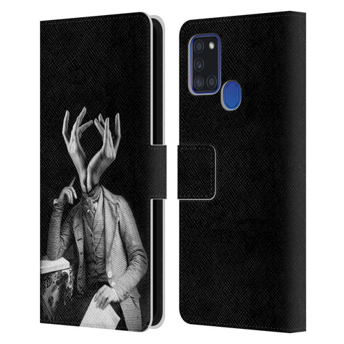 LouiJoverArt Black And White Sensitive Man Leather Book Wallet Case Cover For Samsung Galaxy A21s (2020)