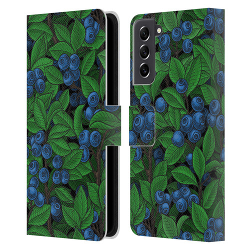Katerina Kirilova Fruits & Foliage Patterns Blueberries Leather Book Wallet Case Cover For Samsung Galaxy S21 FE 5G