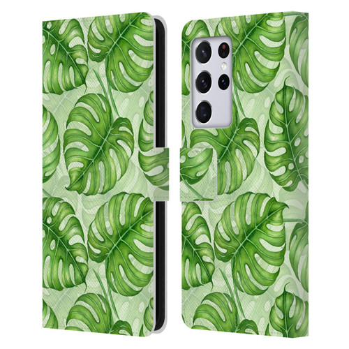 Katerina Kirilova Fruits & Foliage Patterns Monstera Leather Book Wallet Case Cover For Samsung Galaxy S21 Ultra 5G