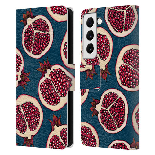 Katerina Kirilova Fruits & Foliage Patterns Pomegranate Slices Leather Book Wallet Case Cover For Samsung Galaxy S22 5G