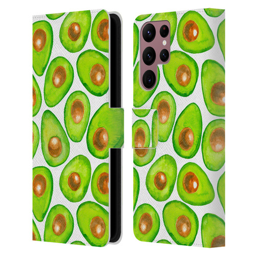 Katerina Kirilova Fruits & Foliage Patterns Avocado Leather Book Wallet Case Cover For Samsung Galaxy S22 Ultra 5G