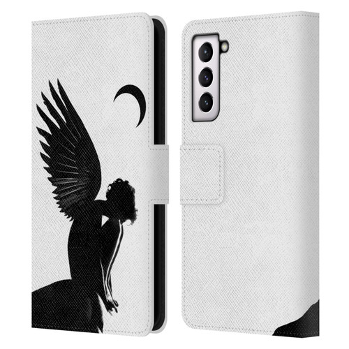 LouiJoverArt Black And White Angel Leather Book Wallet Case Cover For Samsung Galaxy S21 5G