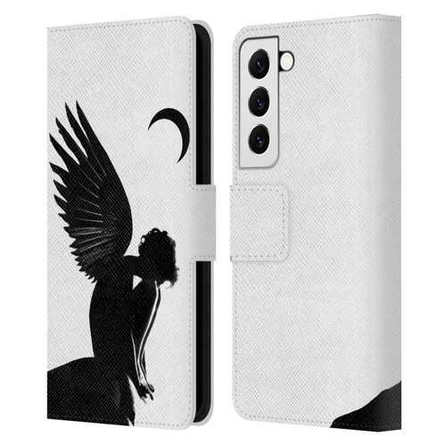 LouiJoverArt Black And White Angel Leather Book Wallet Case Cover For Samsung Galaxy S22 5G
