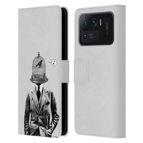 LouiJoverArt Black And White Plumage Leather Book Wallet Case Cover For Xiaomi Mi 11 Ultra