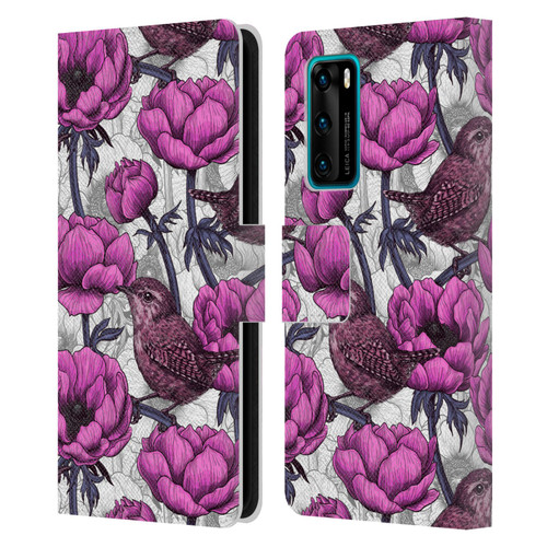 Katerina Kirilova Floral Patterns Wrens In Anemone Garden Leather Book Wallet Case Cover For Huawei P40 5G