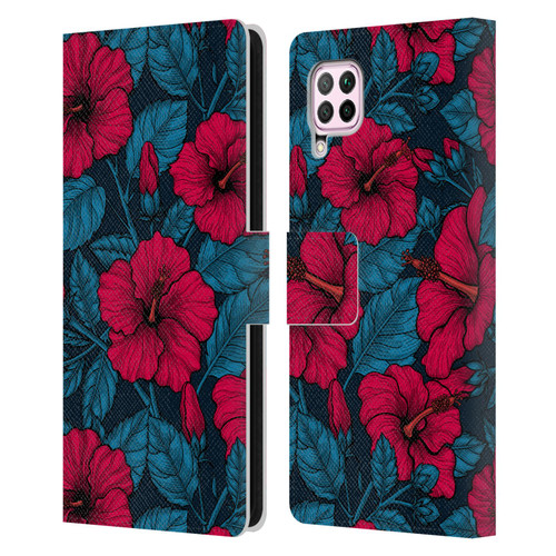 Katerina Kirilova Floral Patterns Red Hibiscus Leather Book Wallet Case Cover For Huawei Nova 6 SE / P40 Lite