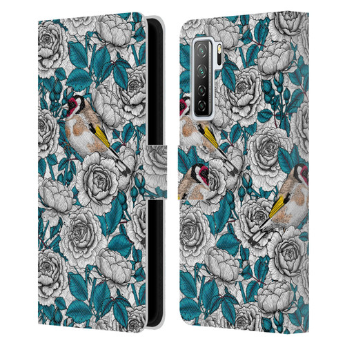 Katerina Kirilova Floral Patterns White Rose & Birds Leather Book Wallet Case Cover For Huawei Nova 7 SE/P40 Lite 5G