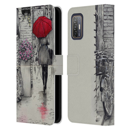 LouiJoverArt Red Ink Amsterdam Walk Leather Book Wallet Case Cover For HTC Desire 21 Pro 5G