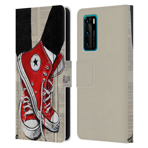 LouiJoverArt Red Ink Shoes Leather Book Wallet Case Cover For Huawei P40 5G