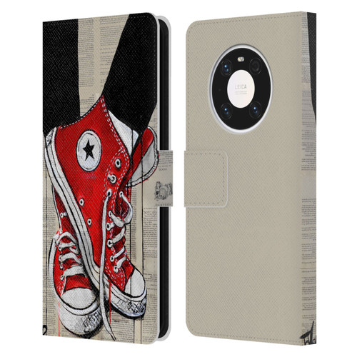 LouiJoverArt Red Ink Shoes Leather Book Wallet Case Cover For Huawei Mate 40 Pro 5G