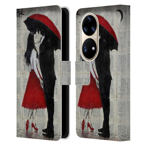 LouiJoverArt Red Ink A New Kiss Leather Book Wallet Case Cover For Huawei P50 Pro