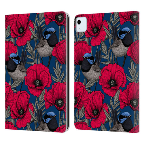 Katerina Kirilova Floral Patterns Fairy Wrens & Poppies Leather Book Wallet Case Cover For Apple iPad Air 2020 / 2022
