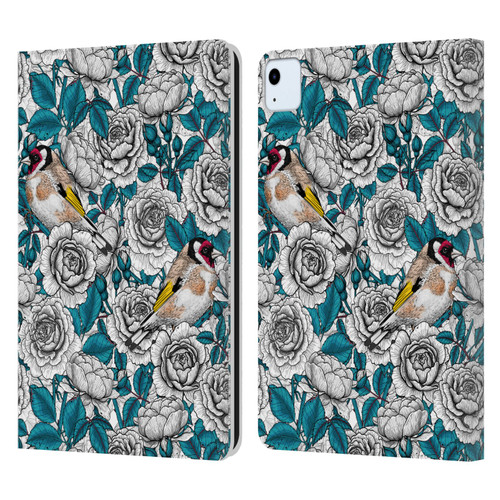 Katerina Kirilova Floral Patterns White Rose & Birds Leather Book Wallet Case Cover For Apple iPad Air 2020 / 2022