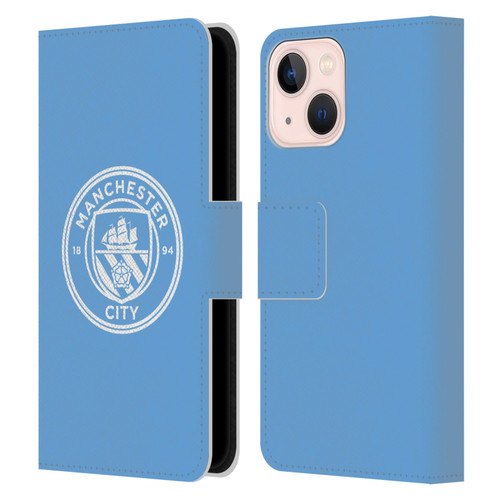 Manchester City Man City FC Badge Blue White Mono Leather Book Wallet Case Cover For Apple iPhone 13 Mini