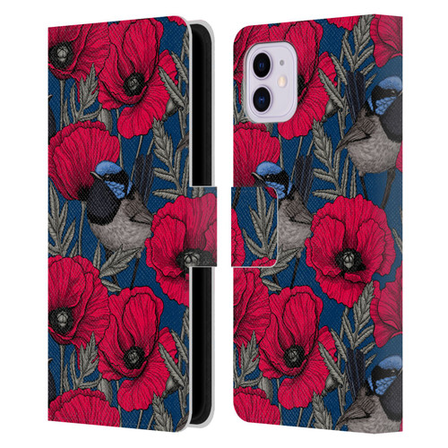 Katerina Kirilova Floral Patterns Fairy Wrens & Poppies Leather Book Wallet Case Cover For Apple iPhone 11