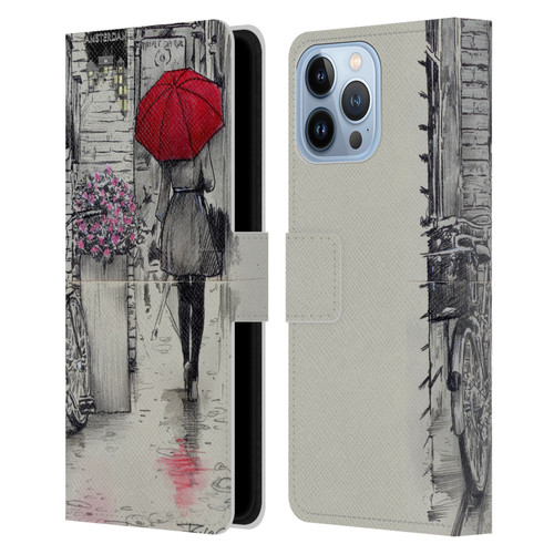 LouiJoverArt Red Ink Amsterdam Walk Leather Book Wallet Case Cover For Apple iPhone 13 Pro Max