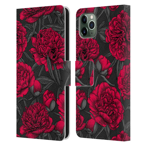 Katerina Kirilova Floral Patterns Night Peony Garden Leather Book Wallet Case Cover For Apple iPhone 11 Pro Max