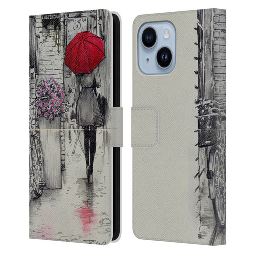 LouiJoverArt Red Ink Amsterdam Walk Leather Book Wallet Case Cover For Apple iPhone 14 Plus