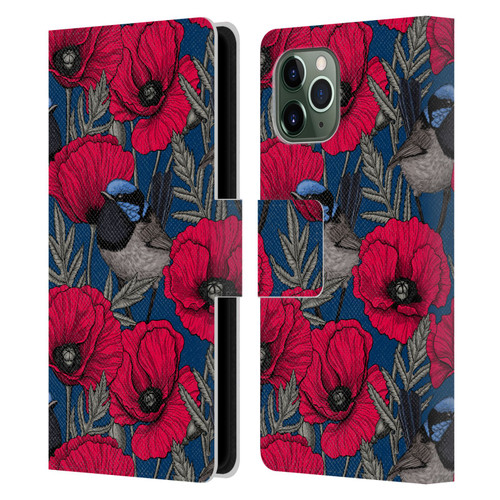Katerina Kirilova Floral Patterns Fairy Wrens & Poppies Leather Book Wallet Case Cover For Apple iPhone 11 Pro