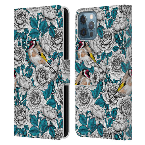 Katerina Kirilova Floral Patterns White Rose & Birds Leather Book Wallet Case Cover For Apple iPhone 12 / iPhone 12 Pro