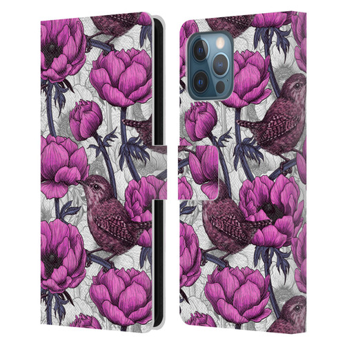 Katerina Kirilova Floral Patterns Wrens In Anemone Garden Leather Book Wallet Case Cover For Apple iPhone 12 Pro Max