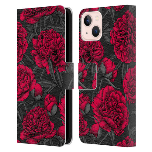 Katerina Kirilova Floral Patterns Night Peony Garden Leather Book Wallet Case Cover For Apple iPhone 13