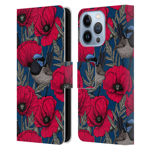 Katerina Kirilova Floral Patterns Fairy Wrens & Poppies Leather Book Wallet Case Cover For Apple iPhone 13 Pro