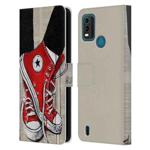 LouiJoverArt Red Ink Shoes Leather Book Wallet Case Cover For Nokia G11 Plus