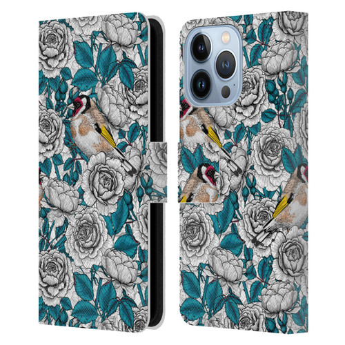 Katerina Kirilova Floral Patterns White Rose & Birds Leather Book Wallet Case Cover For Apple iPhone 13 Pro