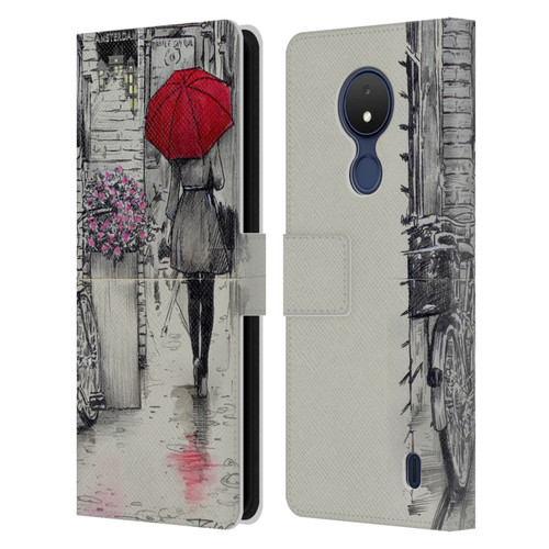 LouiJoverArt Red Ink Amsterdam Walk Leather Book Wallet Case Cover For Nokia C21