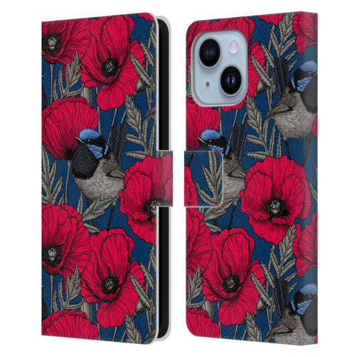 Katerina Kirilova Floral Patterns Fairy Wrens & Poppies Leather Book Wallet Case Cover For Apple iPhone 14 Plus