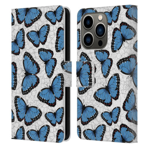 Katerina Kirilova Floral Patterns Blue Butterflies Leather Book Wallet Case Cover For Apple iPhone 14 Pro