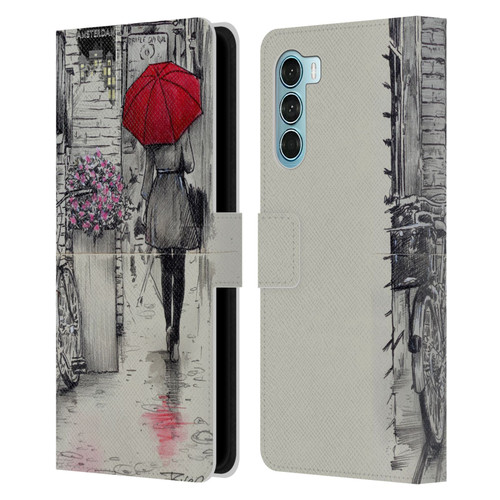 LouiJoverArt Red Ink Amsterdam Walk Leather Book Wallet Case Cover For Motorola Edge S30 / Moto G200 5G
