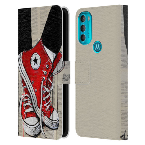 LouiJoverArt Red Ink Shoes Leather Book Wallet Case Cover For Motorola Moto G71 5G