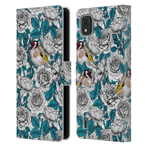 Katerina Kirilova Floral Patterns White Rose & Birds Leather Book Wallet Case Cover For Nokia C2 2nd Edition