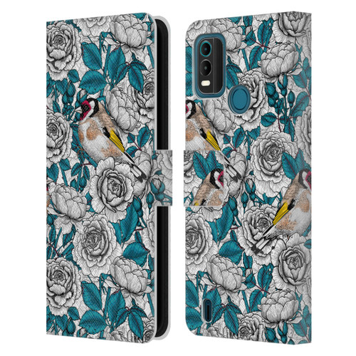 Katerina Kirilova Floral Patterns White Rose & Birds Leather Book Wallet Case Cover For Nokia G11 Plus