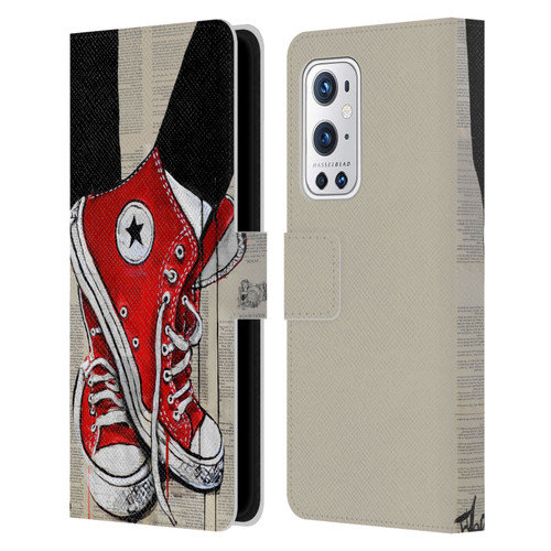 LouiJoverArt Red Ink Shoes Leather Book Wallet Case Cover For OnePlus 9 Pro