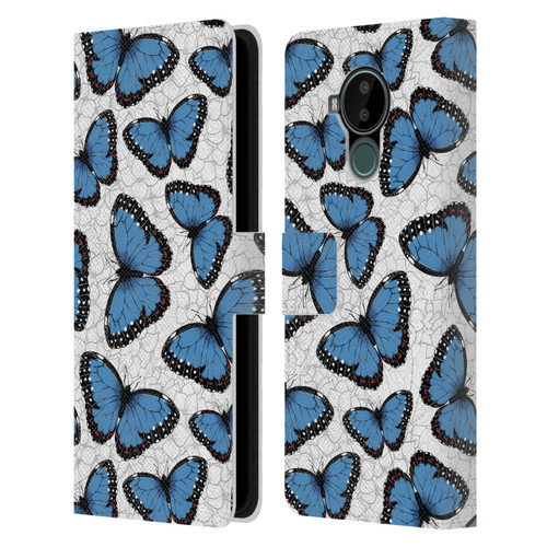 Katerina Kirilova Floral Patterns Blue Butterflies Leather Book Wallet Case Cover For Nokia C30