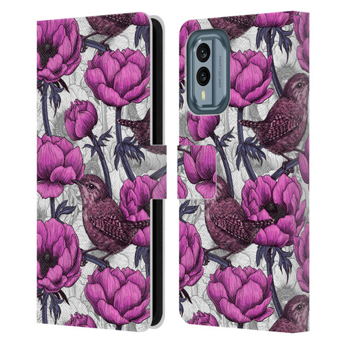 Katerina Kirilova Floral Patterns Wrens In Anemone Garden Leather Book Wallet Case Cover For Nokia X30